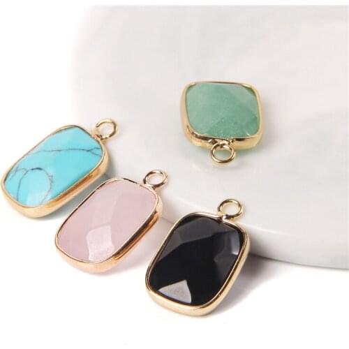 21*13mm Square Faceted Stone Pendant Aventurine Natural Crystal Turquoises Charms for Jewelry Necklace Making DIY Accessories