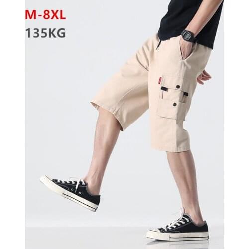 Boy Summer Shorts Man Cargo Black Khaki Army Green Teenager Plus size 6XL 7XL 8XL Cotton Knee Long Men Pockets Military short