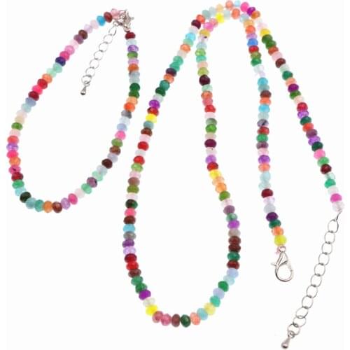 Multicolor Natural Stone Necklace Bracelet for Women Crystal Beads Choker Chain Party Wedding Exquisite Jades Jewelry Gift B107