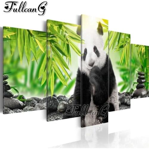 FULLCANG 5 piece diy diamond painting bamboo panda full square/round drill 5d mosaic embroidery animals needlework decor FC2276