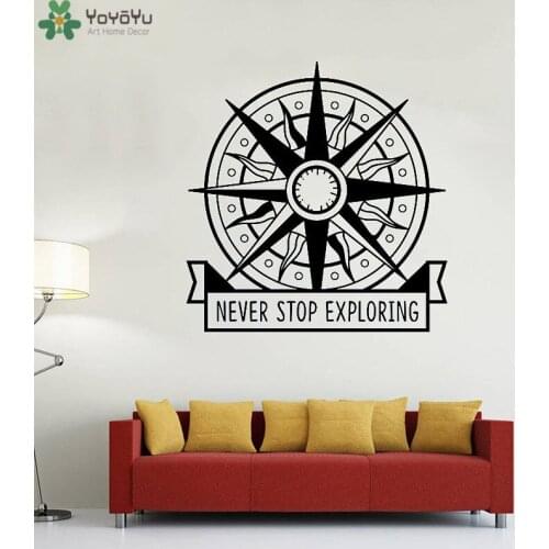 YOYOYU Wall Decal Compass Never Stop Exploring Vinyl Wall Stickers Nautical Travel Wild Adventure Living Room Poster QQ46