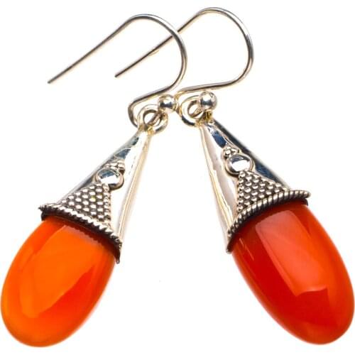 Natural Carnelian Handmade 925 Sterling Silver Earrings 1.75" D3696