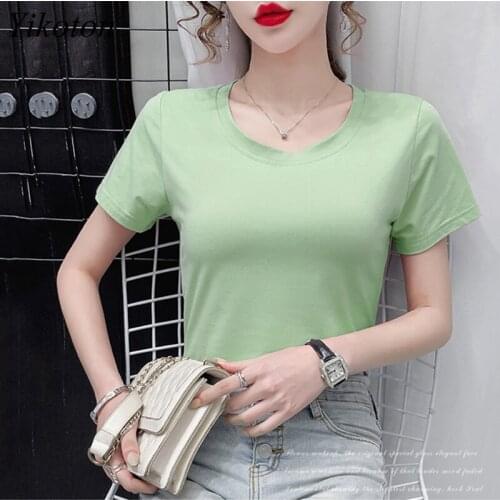 New Cotton Women T-Shirts Top For Work O-Neck Plus Size 5XL Casual Short Sleeve Ladies Basic T-Shirt Sexy Fashion Tee Tops Blusa