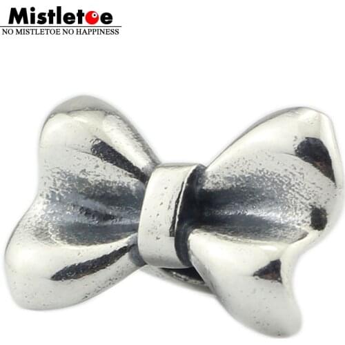 Mistletoe 925 Sterling Silver Bow Stopper Spacer Charm Bead European Jewelry