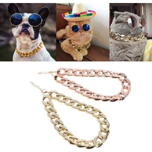 Pet Necklace Thick Gold Chain Plated Plastic Identified Safety Collar Puppy Dogs