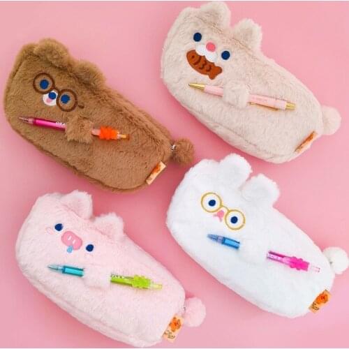 Plush Pencil Case Kawaii Animal Shape Pen Box with Pen Folder Large Capacity Stationery Storage Bag Pen Pouch School Supplies