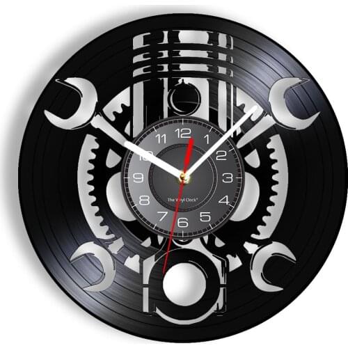 Piston Car Repair Service Garage Vinyl Record Wall Clock Auto Wall Art Retro Album Crafts Wall Clock Mancave Decor Mechanic Gift
