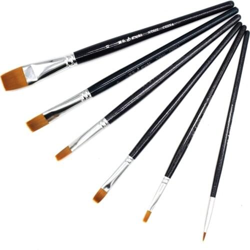 Professional Nylon Flat Brushes Short rod Artists Oil Acrylic Watercolor Brush 6 pcs Set For Art Supplies DIY Drawing Material