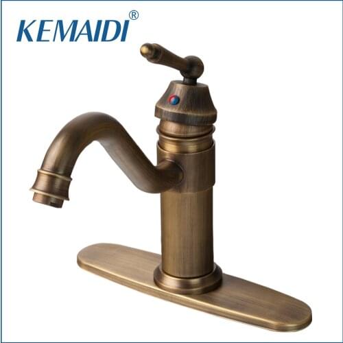 KEMAIDI Luxury Antique Brass Bathroom Sink Faucet Single Handle Swivel Spout Waterfall Mixer Tap With cover plate