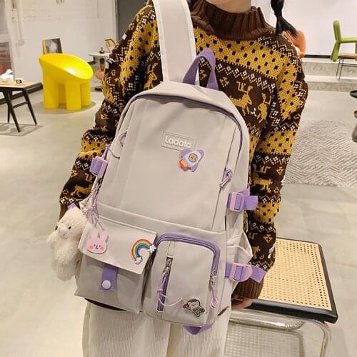 Simple Students Casual Zipper Backpack Solid Bag Big Capacity Bags Women Cute Toy Quality Shoulder Bag ML52