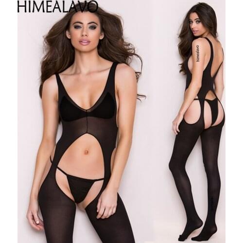 Black Open Crotch Sex Clothes Slutty Female Erotic Costumes Porn Women Sexy Lingerie Fishnet Body Stocking Dress