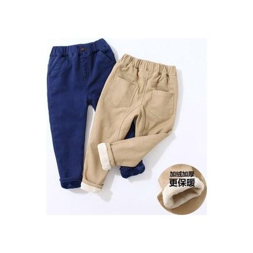 Boys Pants Winter Plus Velvet Thickening Childrens Trousers 2019 New Childrens Trousers Baby Boys Solid Warm Casual Pants 2-7Y