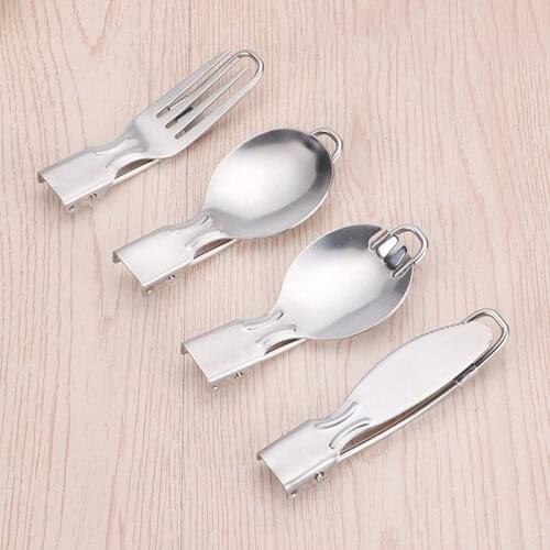 1pcs Foldable 304 Stainless Steel Silver Multi Purpose Kitchen Supplies Chopsticks/Spoon/Fork Portable Outdoor Utensil Cookware