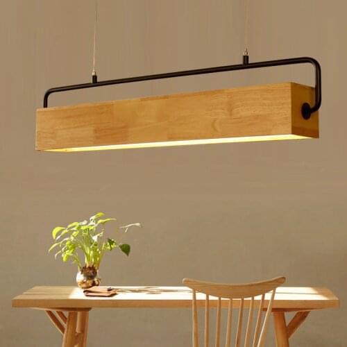 Modern LED Pendant Light Japan Style Wooden Lighting Fixture Hanging Kitchen Island Living Room Nordic Indoor Decor Long Lamp