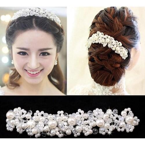 Wedding Hair Accessories Bridal Pearl Hairband Red White Crystal Headdress Floral Elegant Bride Hair Accessories
