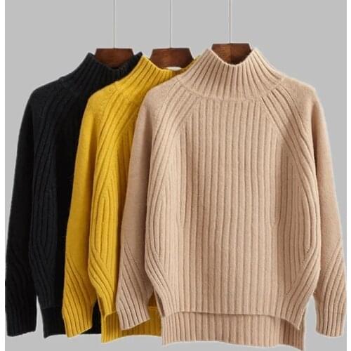 Thickened Half Turtleneck Sweater Womens Large Size 2021 Fall/Winter New Style Korean Soft Waxy Irregular Split Short Knitwear