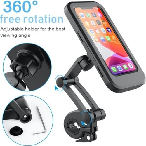 Bike Phone Holder Waterproof Phone Mount 360 Rotation Motorcycle Bicycle Handlebar Mobile Adjustable Holder Compatible for Phone