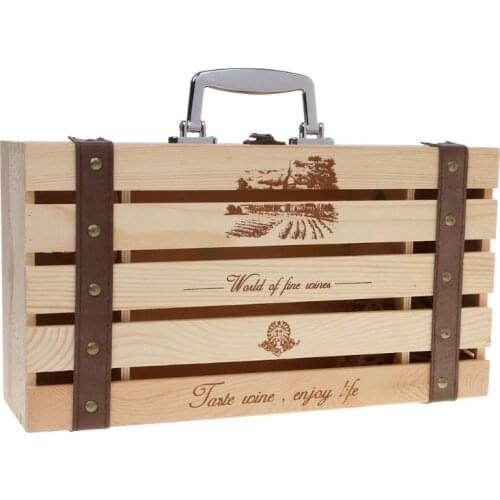 Vintage Wood Red Wine Bottle Box Carrier Crate Case Storage Carrying Display Holder Birthday Party Christmas Gift