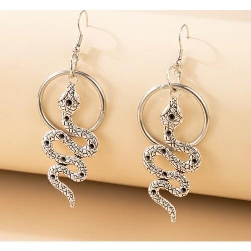 Tocona Vintage Silver Color Snake Drop Earrings for Women Charms Big Round Geometry Alloy Metal Dangle Earring Jewelry 19891