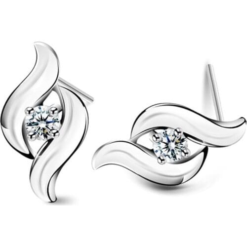 100% 925 sterling silver hot sell shiny crystal ladies' stud earrings for women wholesale jewelry Christmas gift drop shipping