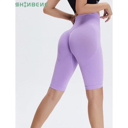 SHINBENE High Waist Butt Scrunch Athletic Sport Shorts Women Seamless Colorful Tummy Control Training Gym Fitness Biker Shorts