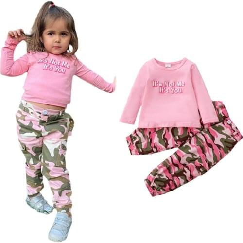 1-6 Years Girls Camouflage Clothes Set Pink Pullover Tops And Printed Pattern Pants Outfits For Girls Spring Autumn Casual Set