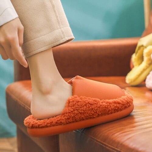 Winter New PU House Women Fur Slippers Soft Sole Warm Plush Bedroom Flat Couples Shoes Non-slip Indoor Fuzzy Ladies Slipper
