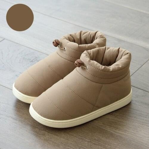 Winter Shoes Warm Cotton Fabric Slippers Women Comfort Down Indoor Shoes Couple Thick Bottom Soft Flat Footwear Slipper
