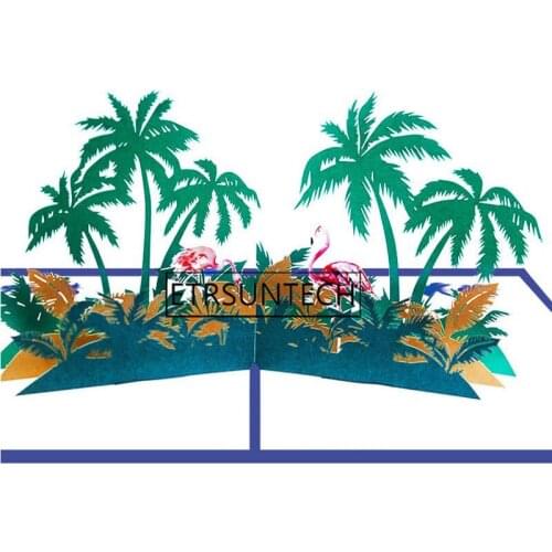 100pcs Handmade Kirigami Origami Flamingo Coconut Tree 3D Pop UP Greeting Cards Invitation Card For Wedding Birthday Party Gift