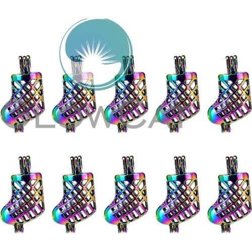 10x C359 Rainbow Colors Christmas Sock Beads Cage Jewelry Making Perfume Essential Oil Diffuser Pearl Cage Locket Pendant