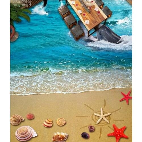 3d floor painting wallpaper Dolphin beach shells 3D floor wallpaper for bathroom waterproof