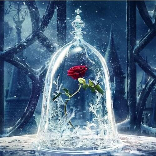 Diamond Embroidery DIY Diamond Painting Red Rose Flower Ice Beauty and Beast, Diamond Painting Cross Stitch Rhinestone Decor