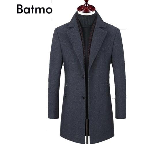 BATMO 2019 new arrival winter high quality wool thicked trench coat men,mens gray wool jackets ,plus-size M-6XL,1828