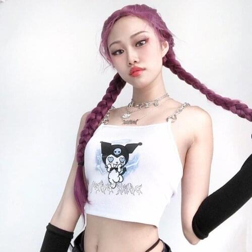Y2K Goth Print White Camis Harajuku Punk Metal Chain Sexy Camisole Female Streetwear Sleeveless Bodycon Crop Tops