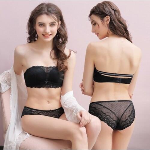 Biiggxx lingerie strapless beautiful back womens underwear tube top lace sexy wrap chest no steel ring bra and panty set