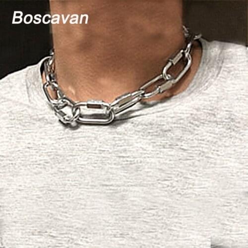 316 Stainless Steel Punk Unisex Men Women Chain Chokers Harajuku Detachable Heavy Duty Ins Metal Link Collar Necklace