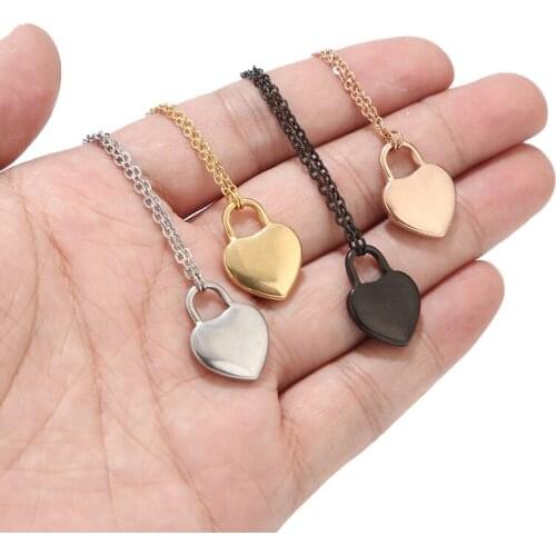 1pcs Gold/Black/Rose Gold Stainless Steel Charm Heart Lock Pendent Chains Necklaces Link Chain 20'' High Quality