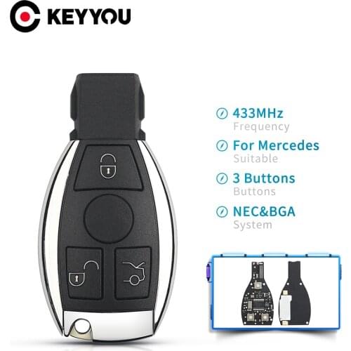 KEYYOU Remote Car Key For Mercedes Benz 2000+ NEC BGA 433 Mhz Uncut Blade Remote Key Fob 3 Buttons For MB