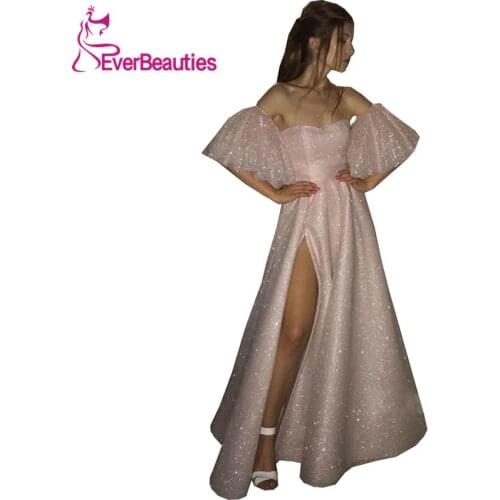 Glittery Tulle Sequins Long Prom Dresses 2020 вечернее платье Sexy Side Split Evening Formal Gowns Robe De Soiree