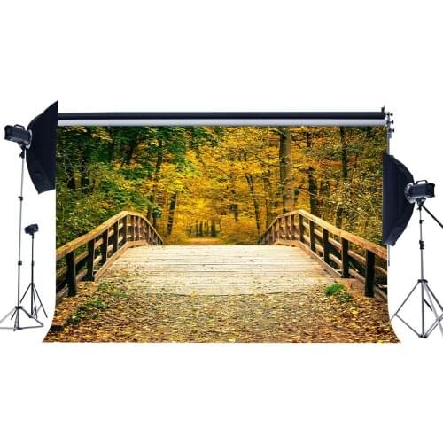 Autumn Backdrop Jungle Forest Backdrops Shabby Wood Bridge Golden Leaves Nature Wedding Ceremony Photography Background