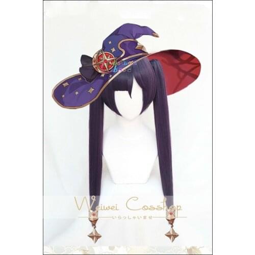 Genshin Impact Mona Cosplay Purple Wig Long with Ponytail Resistant Synthetic Hair Halloween Party Role Play Costume +Wig Cap