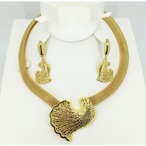 HOT Fashion wedding Dubai Africa Nigeria African Jewelry set gold-color necklace Earrings romantic woman Bridal Jewelry Sets
