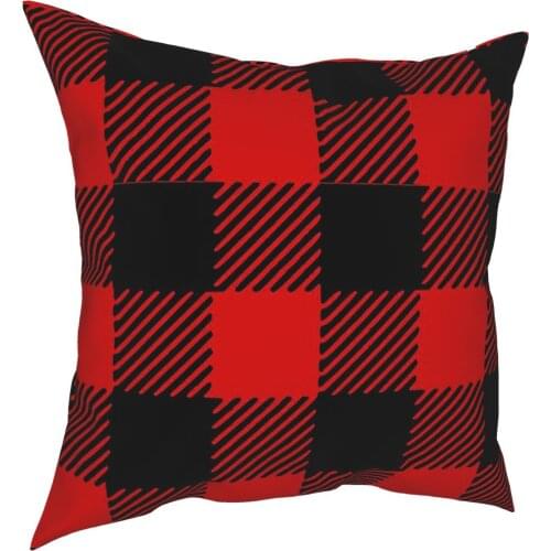 Red Plaid Pattern Pillowcase Home Decor Cushions Throw Pillow for Sofa Polyester Double-sided Printing Vintage