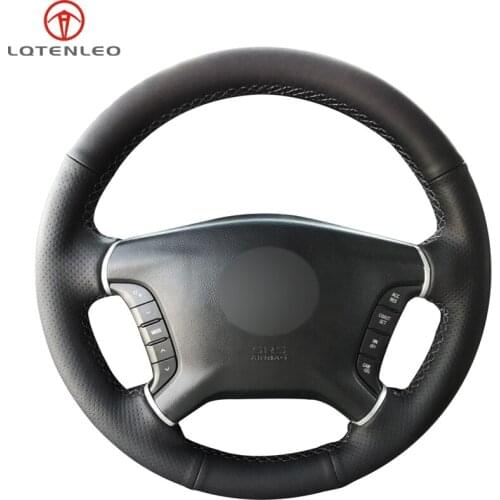 LQTENLEO Black Genuine Leather Handsewing Car Steering Wheel Cover For Mitsubishi Pajero 2007-2014 Galant 2008-2012