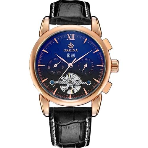 MG. ORKINA Men Watches Flying Tourbillon Automatic Wristwatch Leather Band Self-wind Clock Men Colourful Glass Kol Saati
