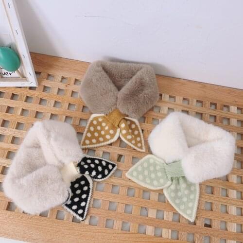 Soft Plush Baby Girl Scarf Winter Faux Fur Cute Dot Collar Children Neck Warmer Kids Scarves Outdoor Neckerchief