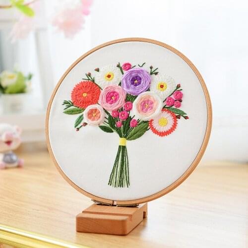 DIY Ribbon Flowers Embroidery Set with Frame for Beginner Needlework Kits Cross Stitch Series Arts Crafts handmade Sewing Decor