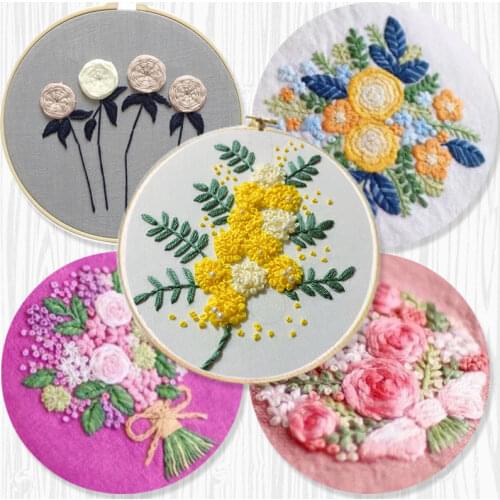 Beginner European Flower Embroidery Fabric Threads Material Bag Diy 3d Landscape Needlework Cross Stitch Kit Wall Painting