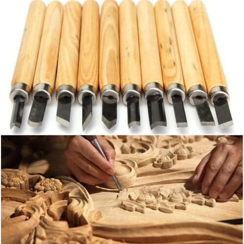 10pcs Manual Wood Carving Hand Chisel Tool Set Chisel Set High Carbon Steel Carpenters Woodworking Chisel with Wooden Handle