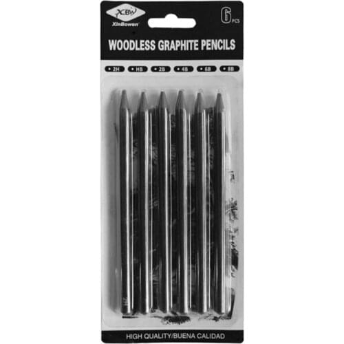 6 Pcs Professional Pure Carbon Sketch Pens 2H/HB/2B/4B/6B/8B Woodless Charcoal Pencil Set Drawing Tool Painting Supplies B36C